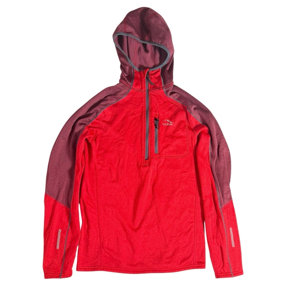 LL Bean Sweater Men Small Fitted Pullover Hike Active Half Zip Basic‎ Red Hooded